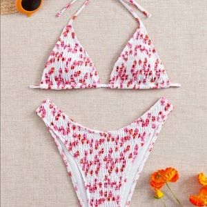 Floral smocked triangle bikini
